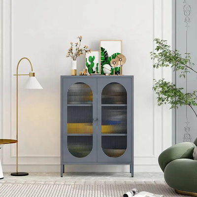 Glastür-Küchen-Aluminium-Stahl-Sideboard-Aufbewahrungsschrank mit Beinen