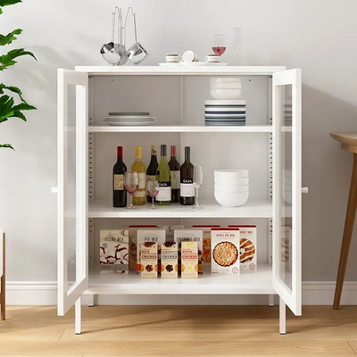 Glastür-Küchen-Aluminium-Stahl-Sideboard-Aufbewahrungsschrank mit Beinen