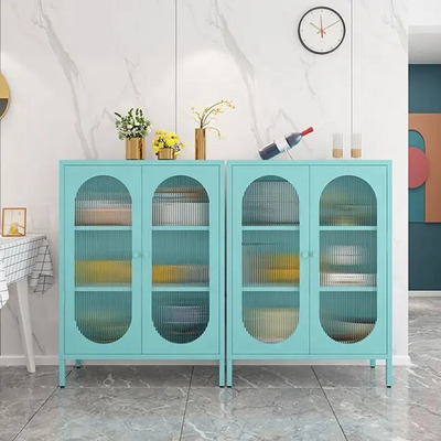 Glastür-Küchen-Aluminium-Stahl-Sideboard-Aufbewahrungsschrank mit Beinen